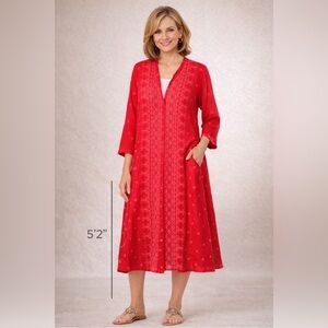 Johnny Was Biya Boho Embroidered Button-Front Kaftan Midi Dress XL